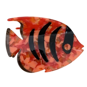 Tropical fish hair claw clip made of colorful striped acetate marble pattern for women