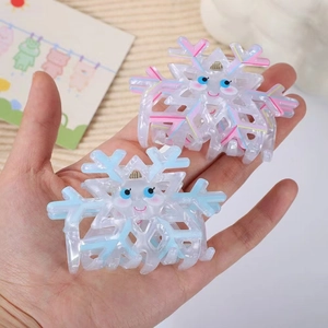 Mignonne Pince à Cheveux Flocon de Neige Acrylique Acétate Visage Souriant Texture Marbre Antidérapante pour Femme Fille