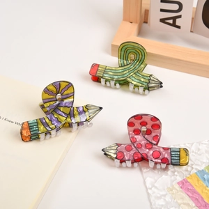 Creative Pencil Shape Hair Claw Clip For Women Girls Acrylic Stripe Polka Dot Cute Stationery Hair Accessories Gift