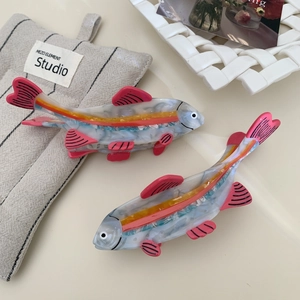 Fish Shape Acetate Hair Claw Colorful Marble Pattern Shark Clip Ocean Animal Hairpin For Women Daily Bun Styling Accessory