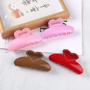 Large heart hair claw clips with rhinestones and pretty text in four colors