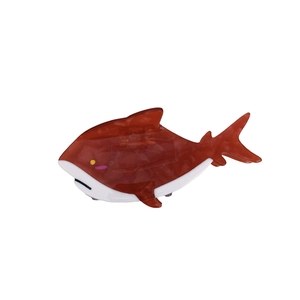 Shark shaped acetate hair claw clip in dark reddish brown and white color block
