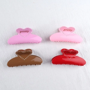 Fashion Heart Rhinestone Hair Claw Large Shark Clip Pretty Lettering Plastic Hair Catch For Women Daily Hair Styling Accessory