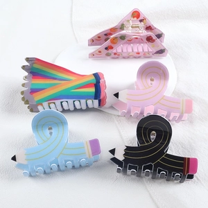 Set di mollette per capelli creative in acrilico con motivi di matite e cancelleria