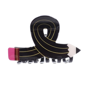 Pinza per capelli creativa a forma di matita nera con punta in gomma rosa per donna