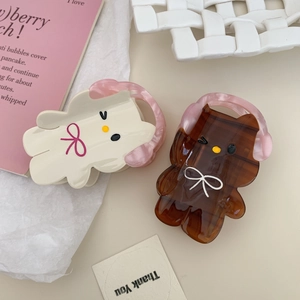 Cute acetate cat hair claw clips with headphone design and bow details for women