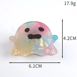 Ghost-shaped hair claw clip with colorful iridescent finish showing 6.1cm dimensions