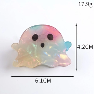 Ghost-shaped hair claw clip with colorful marble texture showing 6.1cm x 4.2cm dimensions
