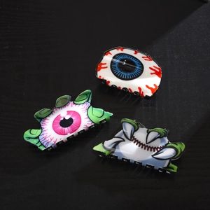 Pince à Cheveux Halloween Excentrique Globe Oculaire Monstre Dents Acétate Gothique Accessoire Cheveux Femme Fête Décoratif