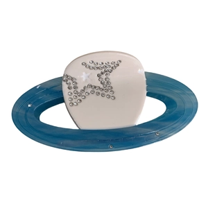 Blue acetate planet hair claw with sparkling zircon stars and orb design for women