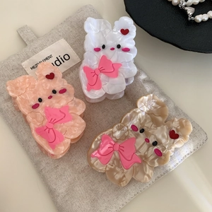 Simpatica Pinza per Capelli in Acetato a Forma di Animale Con Fiocco Rosa e Cuore Rosso Decorazione Marmorizzata Fermagli Dolci per Donna Ragazza Accessori per lo Styling Quotidiano