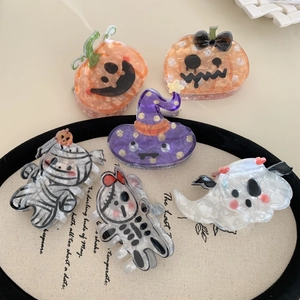 Set of 6 high-quality Halloween theme acetate hair clips with pumpkin and ghost designs