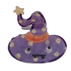 Funny purple wizard hat hair claw with white polka dots for Halloween hair styling