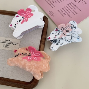 Cute Cat Shaped Acetate Hair Claw Clip With Bow For Women Girls Marble Pattern French Style Fashion Shark Hair Accessories