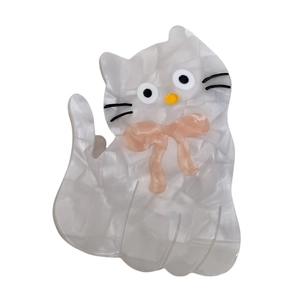 Cute acetate cat hair claw clip with pink bow and marble texture for women and girls