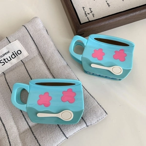 Pince à cheveux créative en acétate forme tasse à café et cuillère avec fleur rose