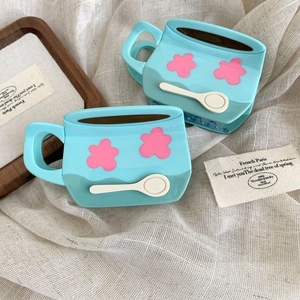 Pince à Cheveux en Acétate Forme de Tasse à Café Créatif Bleu Ciel Floral Shark Clip Mignonne Grande Pince à Cheveux pour Femmes