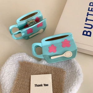 Lot de pinces à cheveux en acétate bleu avec motif tasse à café et petites fleurs
