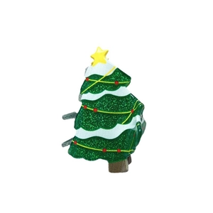 Festive Christmas tree hair claw clip with green glitter, red beads and yellow star topper
