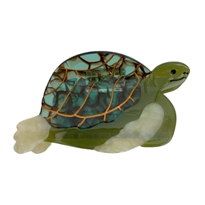 Pince à cheveux tortue de mer minimaliste en acétate vert foncé et bleu marbré