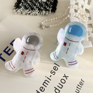 Creative astronaut claw clip set with white and blue marble pattern for women hair styling
