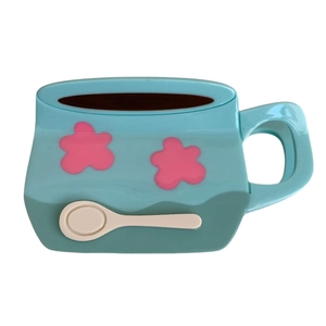 Pince à cheveux créative en forme de tasse à café avec fleurs roses et cuillère
