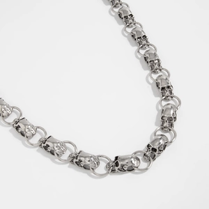 Close-up of retro silver skull chain links for punk hip-hop waist or pant decoration