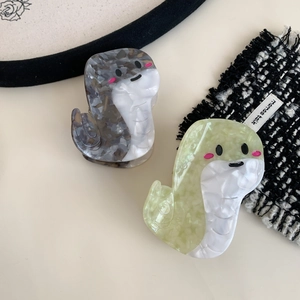 Cute cartoon snake hair claws in marble green and grey acetate for elegant ponytails