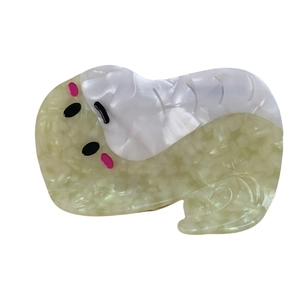 Cute cartoon snake hair claw clip in pearlescent white and green acetate finish