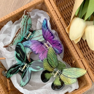 Lot de 4 pinces à cheveux papillon dégradées violet bleu et vert pour coiffure élégante
