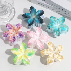Elegant Marble Texture Flower Hair Claw Acetate Gradient Plumeria Shark Clip Sweet Floral Hair Grip For Women Daily Styling Accessory