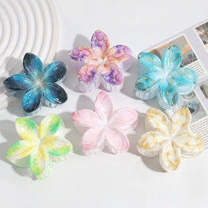 Set of floral marble pattern hair claws in gradient colors with premium glossy finish