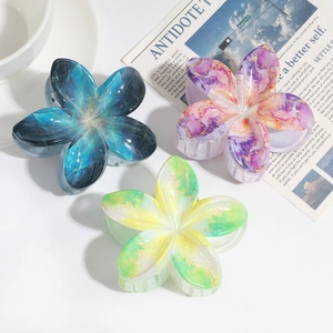 Elegant lily flower hair clips with marble texture and gradient patterns in 3 colors