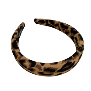 Vintage leopard print wide fabric headband with handmade tag and non-slip lining