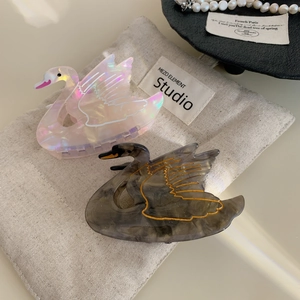 Elegant Swan Shaped Acetate Hair Claw Clip For Women High End Marble Texture Iridescent Shark Clip French Style Hair Accessories