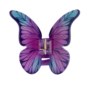 Pince à cheveux papillon élégante avec dégradé violet à sarcelle et motifs noirs délicats