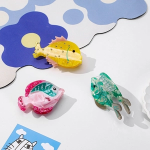 Creative fish-shaped acetate hair claws with sparkling rhinestones in assorted colors