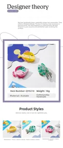 Detailed size and color specs for fish-shaped acetate hair claw clips in three colors