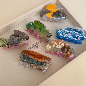 Süße Cartoon Tier Haarkralle Clip Koala Chamäleon Meereswelle Sonne Buch Muster Acryl Haarschmuck Für Damen Styling