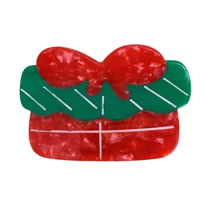 Christmas gift box hair claw clip in red and green acetate with shimmery finish