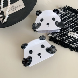 Set of two cute panda-shaped acetate hair claws with marble texture and strong spring