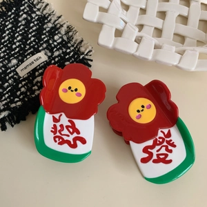 Pince à Cheveux en Acétate Fleur Mignonne Design Mahjong Fortune Rouge Vert Blanc Doux Visage Souriant Pince à Cheveux Femme
