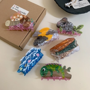 Süße Tier-Haarklammern Set mit Panda, Koala und Muschel-Designs aus buntem Acryl