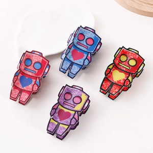 Vintage Cartoon Robot PVC Hair Claw Clip Heart Pattern Glitter Marble Finish Shark Clip For Women Girls Hair Accessories