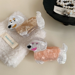 Cute Dog Shape Acetate Hair Claw Clip Cartoon Animal Marble Pattern Hairpin For Women Daily Styling Hair Accessories