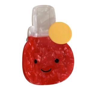 Sweet red acetate drink shaped shark hair claw clip with a cute lemon and smiley face