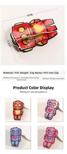 Detailed view of robot-shaped PVC hair claw clip with multi-color options and size specs