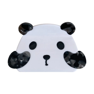 Cute panda hair claw clip in black and white marble acetate for women's hair styling