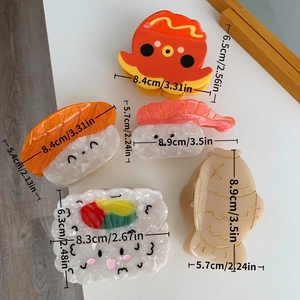 Lot de 5 pinces à cheveux en acétate motifs sushi japonais, poulpe et taiyaki créatifs