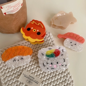 Lot de 5 pinces à cheveux mignonnes en acétate motifs poulpe et sushi variés